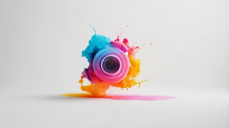 Colorful paint splatters form a circle.の素材