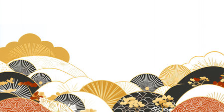 Abstract Japanese art design in gold, black, and white.の素材