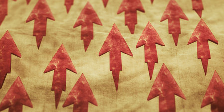 Red arrows pointing upの素材