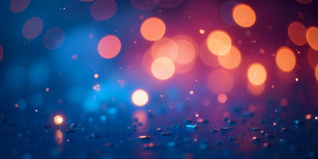 Festive Blue Orange Bokeh Background with Glitterの素材