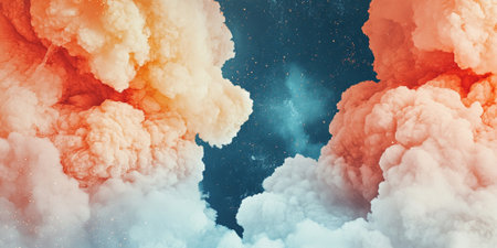 Dreamlike Celestial Cloudscape Orange Pink Blue Night Sky Fantasy Art airy soft mood space starsの素材