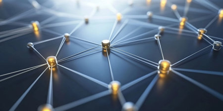 Abstract Network Connection Digital Nodes Global Technology Business 3d web data link idea dots meshの素材