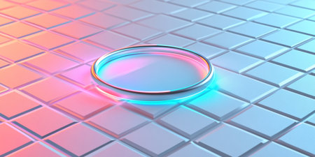 Abstract Neon Ring on Geometric Pastel Background Modern Design Digital Art 3D Pink Blue Cyan Cubeの素材