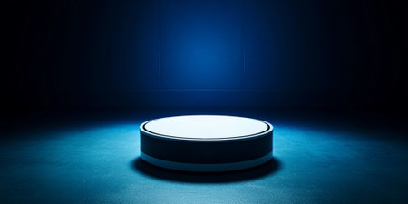 Modern Minimalist Product Display Platform Blue Dark Studio Background 3d tech scene clean stageの素材