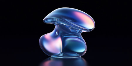 Abstract Fluid Glass Sculpture Iridescent Blue Pink Modern Art 3D Form Teal Cyan Dark Neon Glowの素材