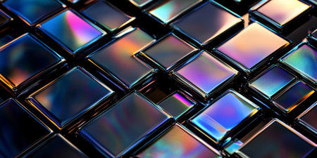 Abstract Dark Iridescent Cubes Geometric Pattern Background Digital Art 3d blue pink gold tech shinyの素材