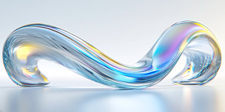 Abstract Glass Sculpture Iridescent Blue Swirl Modern Art Design 3D Wave Cyan Aqua Teal Curve Fluidの素材