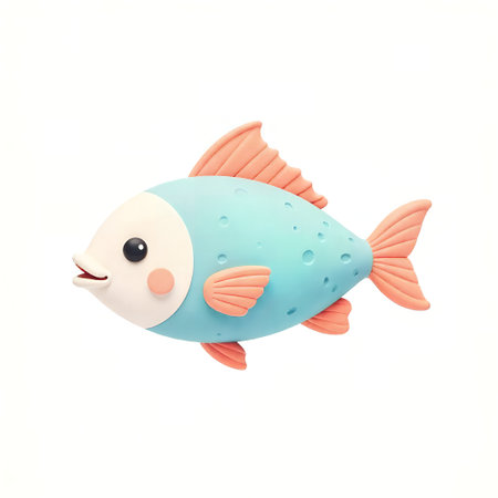 Cute Cartoon Fish 3D Render Aqua Blue Orange Fins Childrens Illustration Underwater Sea Life Oceanの素材