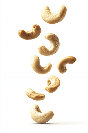 Falling Cashews Nuts Delicious Healthy Food Isolated White Background Eat Raw Diet Shot High Seedの素材