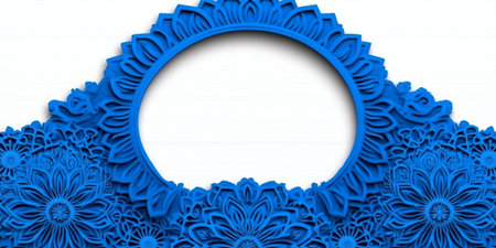 Elegant Blue Floral Mandala Frame Design Background Artistic 3D Papercut Style Illustration cardの素材
