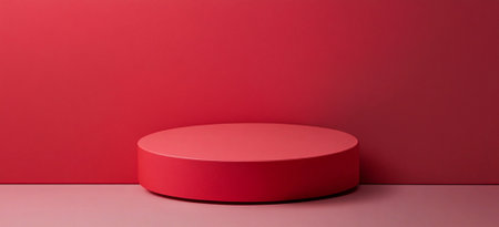 Red Cylindrical Platform Minimalist Product Display Background 3D Rose Pink Stage Scene Clean Shapeの素材