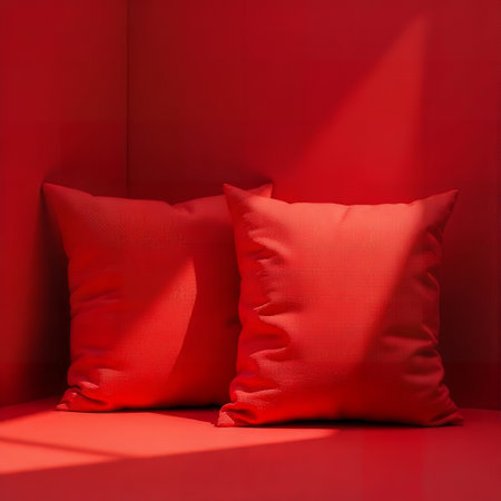 Red Pillows Corner Minimalist Home Decor Red Room Sunlightの素材