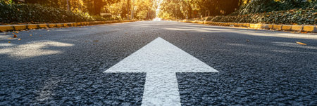 White arrow on asphalt roadの素材