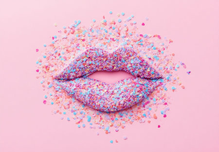 Pastel Pink Glitter Lips Confetti Festive Design Art joy fun cute love style girly happy party sweetの素材