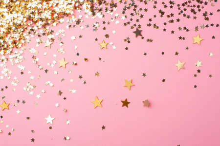 Pink Background Golden Stars Glitter Festive Sparkle Design art cute party shiny event happy magicの素材