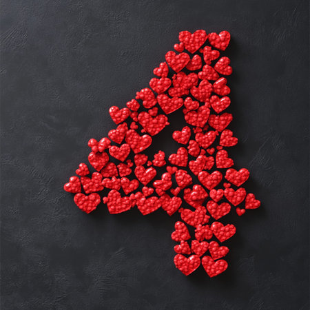 Red Heart Number Four Valentines Day Design Romantic Love card cute sweet shape image hearts symbolの素材