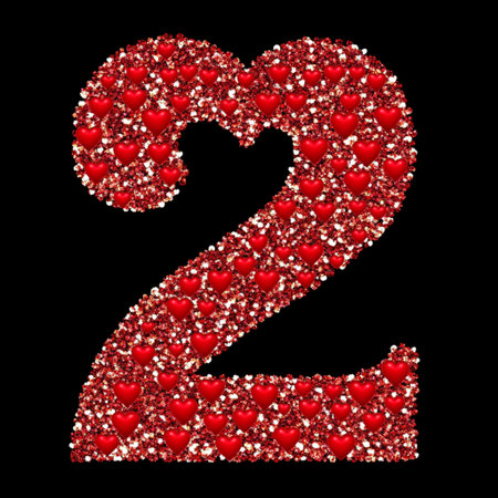 Romantic Red Heart Number Two Valentine Design Glitter love card shiny decor hearts symbol coupleの素材