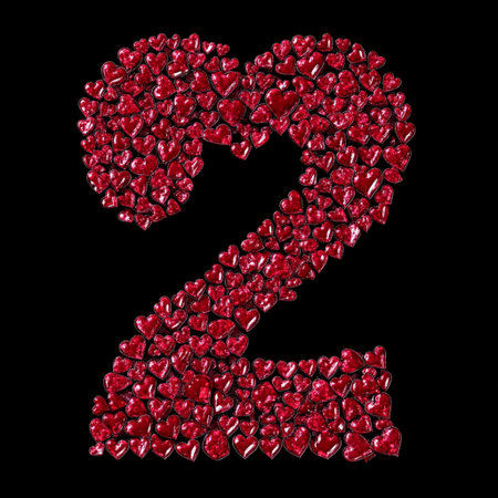 Red Heart Number Two Valentines Day Design Romantic Love Graphic card cute dark image sweet shinyの素材