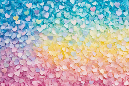 Pastel Rainbow Heart Confetti Background Lovely Romantic Sweet Design cute soft blue pink card paperの素材