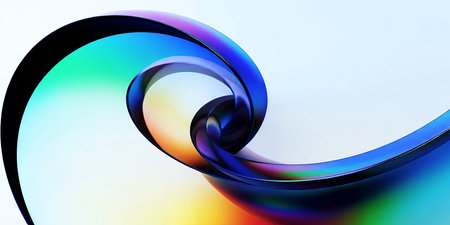 Abstract swirl with rainbow colors on a white background creating a dynamic compositionの素材