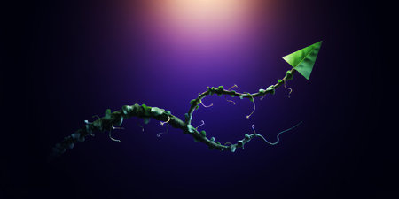 A vine with a leaf arrow pointing upwards against a dark purple and blue backgroundの素材