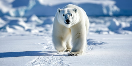 Majestic Polar Bear Walking on Arctic Snow Winter Ice Sea Cold Wild Pole White Power Imageの素材