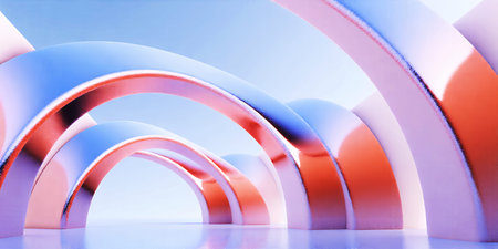 Metallic showing abstract arches with metallic and pastel colors. High resolution image suitable...の素材