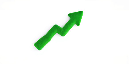 A fuzzy green arrow points upwards on a clean white background Clear details and vibrant colors en...の素材