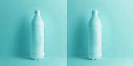 Two identical white plastic bottles on a light blue background Clear details and vibrant colors en...の素材