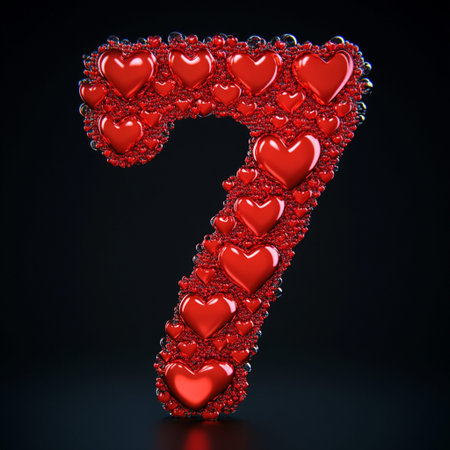Red Hearts Number Seven Romantic Digital Art Valentine Design Graphic 7 3d day love card red7 art7の素材