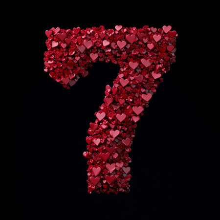 Red Heart Number Seven Romantic Digital Design Valentine Love 7 3d day dark card gift icon cuteの素材