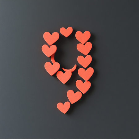 Number Nine Shaped by Coral Hearts Romantic Design Digital Art Valentines Day Illustration 3d redの素材