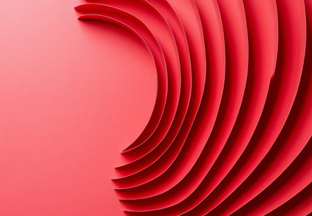 Abstract Red Paper Curves Modern Design Background Texture Art Pink Rose Bold Card Lines Waves Styleの素材