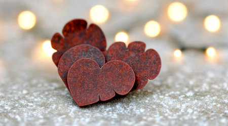 Rustic Metal Hearts Romantic Decor Valentines Day Festive Love red gift card warm brown craft imageの素材
