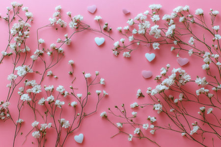 Pretty Pink Floral Background White Flowers Hearts Love Soft Card Sweet Image Photo Design Springの素材