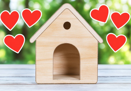 Adorable Wooden House Model Sweet Home Family Love red joy art cute real cozy warm icon heart greenの素材
