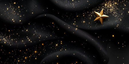 Elegant Black Fabric Gold Star Glitter Festive Background new art dark year rich shinyの素材