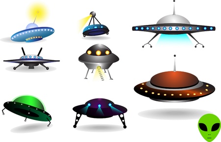 space collection of colorful various flying saucersのイラスト素材