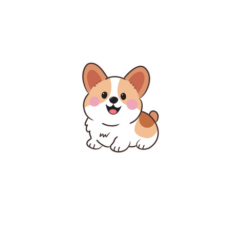 A cute little corgi dog smiles cheerfully in a vector illustration. This cartoon-style character is full of joy and charm, perfect for a lively animationのイラスト素材