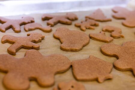 Cookies on a baking sheet. Close up.