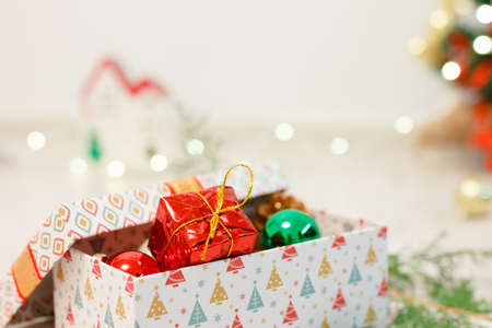 small red gift box in christmas decoration
