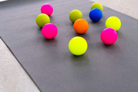 Colored Myofascial release massage balls on gray mat. View on topの写真素材