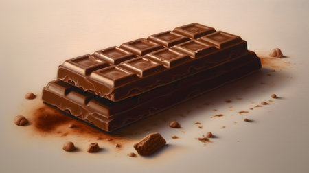 Chocolate bar with nuts and chocolate chips on a white background.の素材