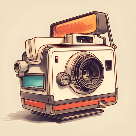 Vintage camera on a white background. Vector illustration in retro style.の素材