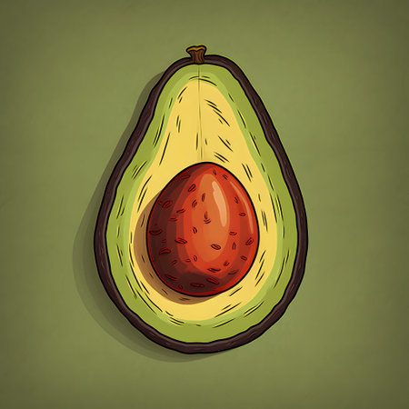 Avocado. Hand drawn vector illustration. Isolated on green background.の素材