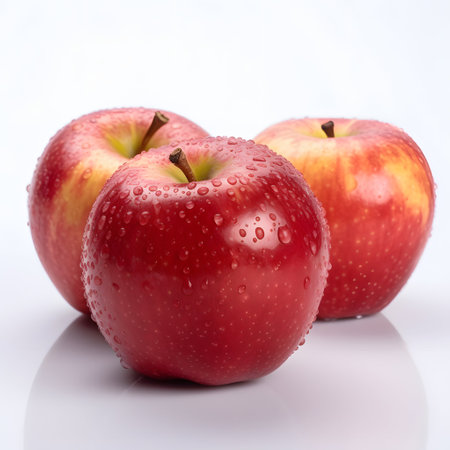 red apples with water drops on a white background, close-upの素材
