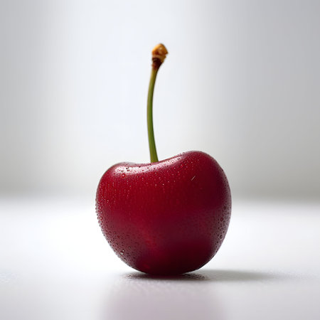 cherry with water drops on white background, shallow depth of fieldの素材