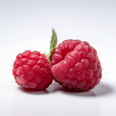 Ripe raspberries on a white background, close-upの素材