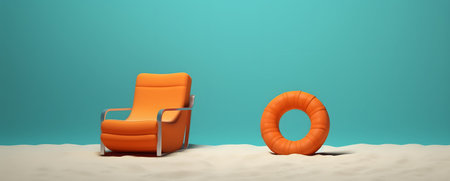 3d rendering of an orange beach chair and an inflatable ringの素材