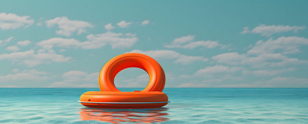 Orange lifebuoy floating in the sea. 3d render illustrationの素材